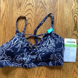 Workout bra with removable pads Marika Balance Collection Navy And White NWT